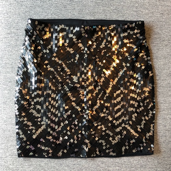 Express Mini Skirt Bodycon Black/Silver Sequence - Picture 2 of 2